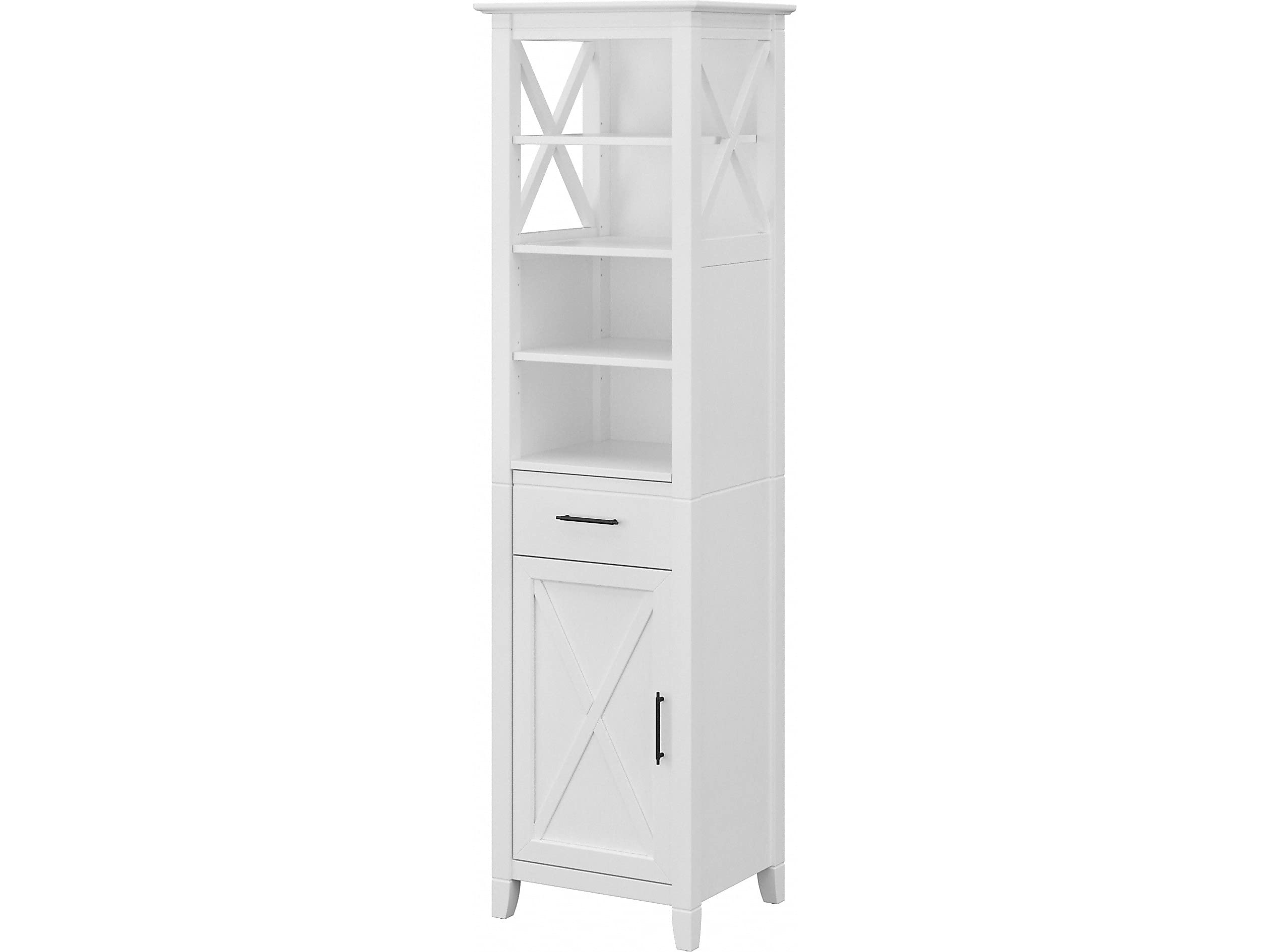 Bush Furniture Key West Tall Bathroom Storage White Ash