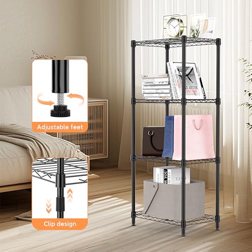 Image of M MZG 4 Tiers Shelf Metal Storage Shelves Wire Rack Closet Organizers for Garage Kitchen Bathroom Laundry Black 11.8 inch D x 17.7 inch W x 41.9 inch H