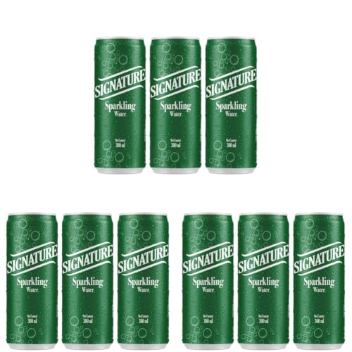 Image of SIGNATURE Sparkling Water - Premium Carbonated Water | No Sugar, No Calories | Refreshing Fizzy Drink | 300ml Can (Pack Of 9)