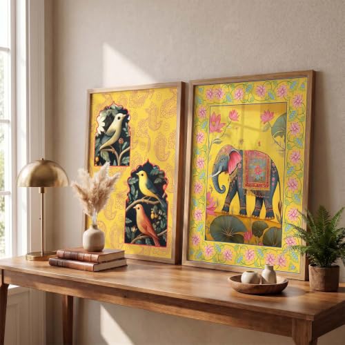 Image of kotart - Indian Wall Art Home Decor Frames Framed Wall Painting for Home Room Bedroom Office Wall Decor Wall Paintings For Home Decoration Pichwai Art Painting for Wall Decoration Wall Poster With frames Traditional Indian Wall Art Madhubani Paintings for Living Room set of 2 (Art 7, (10x13 inch), Framed)