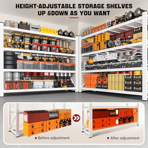 Image of RAVIGIN 7000LBS Storage Shelves,79 inch W Garage Shelving Heavy Duty Metal Adjustable Garage Shelves, Shelving Units Industrial Shelving for Warehouse,79 inch W x 24 inch D x 79 inch H,White