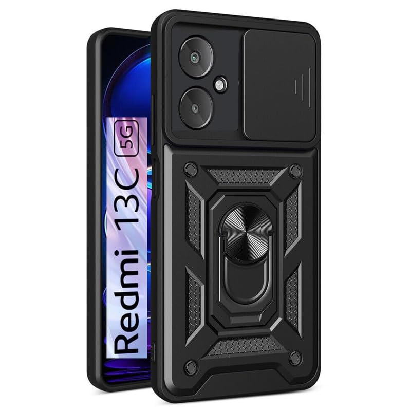 SkyTree Redmi 13C 5G, Robotic Sliding Camera Window Shock Proof Thunder Case, Dual Layer Hybrid Armor Back Cover Case with Kickstand for Redmi 13C 5G - Black (B0CVV5CV32) Amazon Price History, Amazon Price Tracker