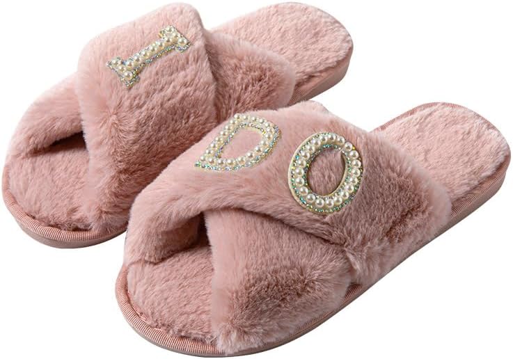 I Do - Pantuflas de boda para mujer, pantuflas suaves y mullidas para la casa, para novia, boda, despedida de soltera