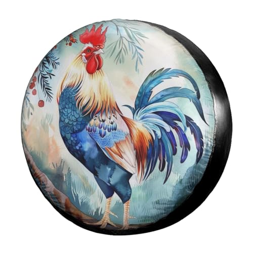 Image of Dujiea Colorful Rooster with Long Tail Spare Tire Cover, Universal Wheel Tire Cover Waterproof Dust-Proof Tire Protectors for Trailer Rv SUV Truck Camper and Many Vehicle 14 15 16 17 Inch