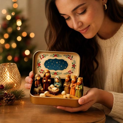 3PCS Mini Christmas Nativity Set in a Tin Box, Handcrafted Jesus Figurines - image 6