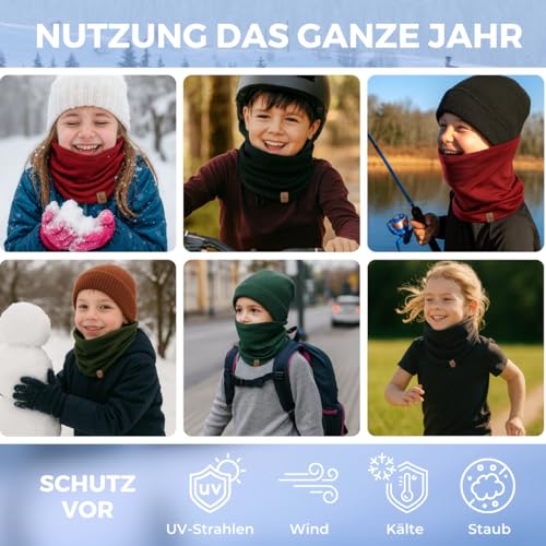 menique Kinder Merino Schlauchschal – 100% Merinowolle Loop Schal, Halstuch, Halswärmer, Kinderschal Winter, Atmungsaktiv Dünner Fleece Loop, Mädchen Jungen fur Skifahren & Outdoor, Denim