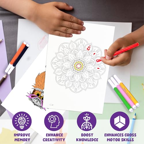 ToyMagic Mystical Mandala Coloring DIY Art & Craft Set|Includes 8 Printed Sheet for Coloring with 12 Sketch Pens|Creative Sets Learning & Activity Toy|Birthday Gift for Kids|Made in India - Image 2 thumbnail