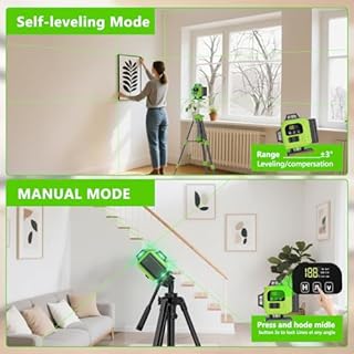 Livella Laser Autolivellante 16 Linee con Treppiede, 4 X 360 °Livello Laser Autolivellante Verde, 2 x Batterie, Autolivellante, Supporto rotante, Telecomando