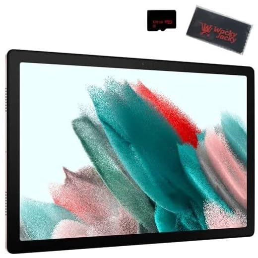 SAMSUNG Galaxy Tab A8 Android Tablet, 10.5” LCD Screen, 64GB Storage + 128GB microSD Memory Card and Wacky Jacky Cleaning Cloth (Pink Gold)