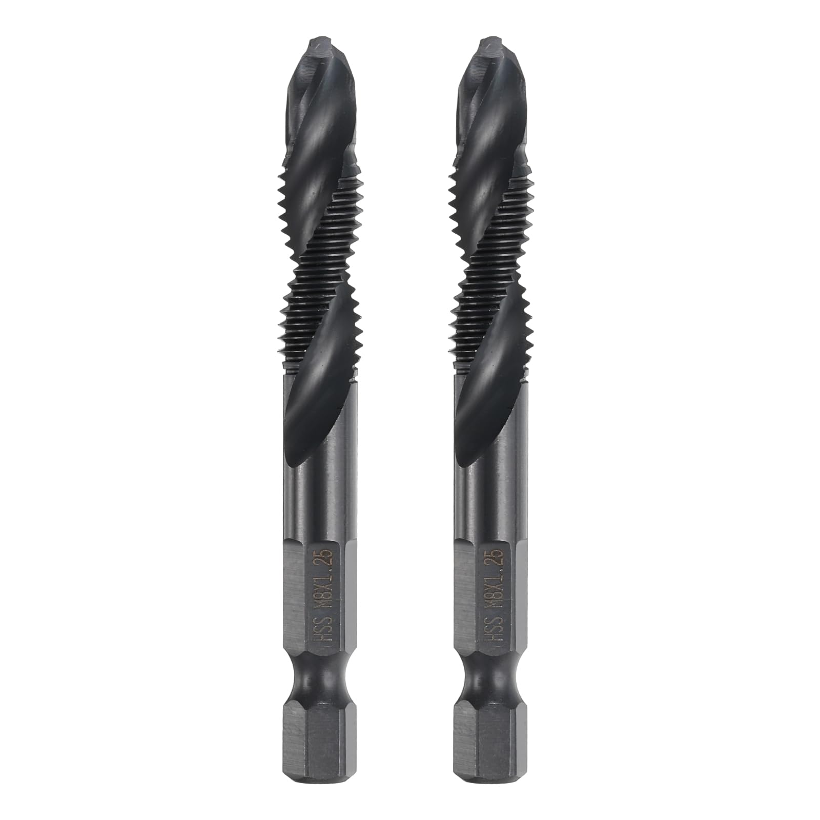 sourcing map Kombi-Bohrer- und Gewindebohrer-Bits, metrisch, M8 x 1,25 Gewinde, 6,35 mm Sechskantschaft, Nitridbeschichtete Gewindeschneider, 4341 Hochgeschwindigkeitsstahl, Maschinenbohrwerkzeug, 2