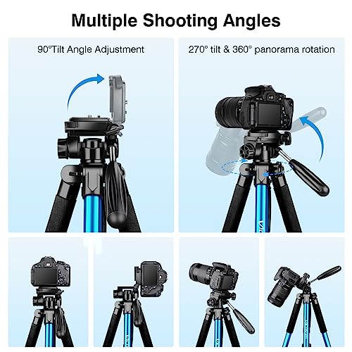 Image of Victiv 72 inch Camera Tripod, Tall Tripod for Camera Cell Phone, Heavy Duty Camera Tripod Stand, Professional Aluminum Monopod, Compatible with Canon Nikon Sony DSLR Cameras - Blue