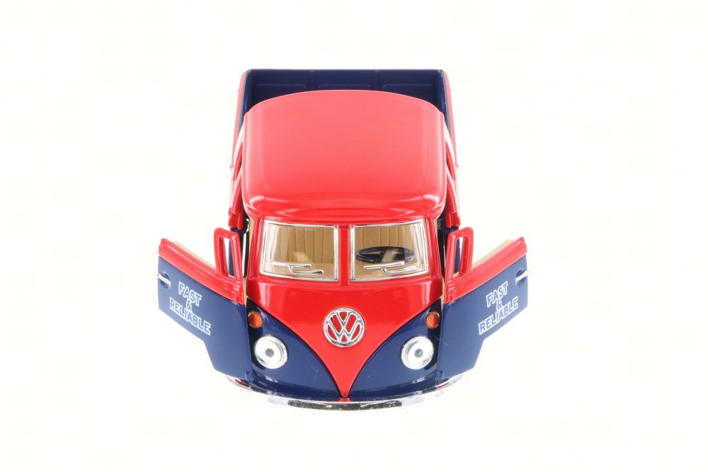 1963 Volkswagen Bus Double Cab Pick-Up, Red/Blue - Kinsmart 5396D