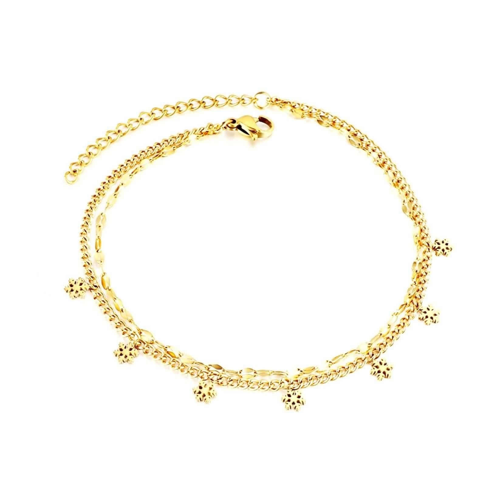 KnBoB Damen 9K/14K/18K Gold Fußkette Schneeflocken Verstellbar Fußkettchen Knöchel Armband Fußschmuck 21+5 CM