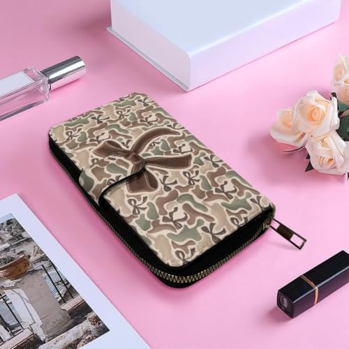 Image of COEQINE Ladies Wallets Pink Leopard Heart Black Printed Leather Phone Long Clutch Purses Check Coin Change Holder