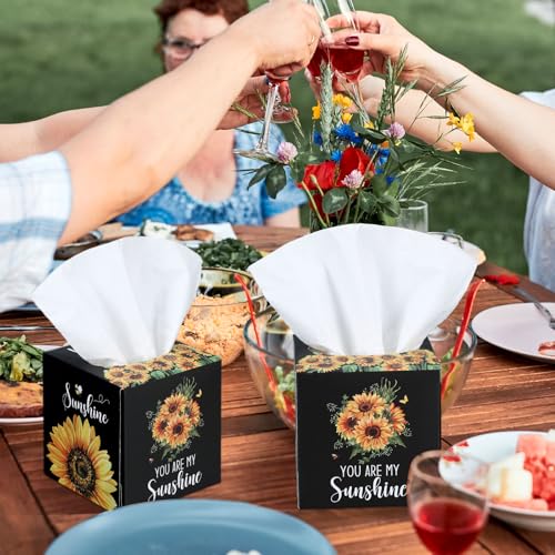 Image of Fourluoo 12 Pack Summer Sunflower Facial Tissues Cube Boxes 600 Sheet 3 Ply | Small Square Face Tissues Bulk for Summer Car Bedroom OfficeSupplies, Sunflower Theme Soft Disposable Tissues Bulk