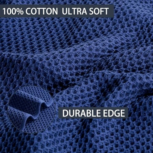Image of 100% Cotton Kitchen Dish Cloths, 8-Pack Waffle Weave Ultra Soft Absorbent Dish Towels Washcloths Quick Drying Dish Rags, 12x12 Inches, Navy Blue