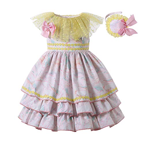 Pettigirl Kids Vintage Spring Yellow Sleeveless Floral Layered Clothes Toddler Easter Party Casual Dress with Headband