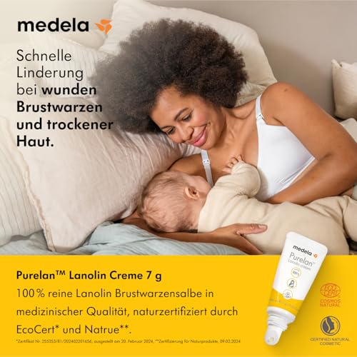 Medela Purelan Lanolin Brustwarzensalbe 7 g – Schnelle Linderung bei beanspruchten Brustwarzen und trockener Haut