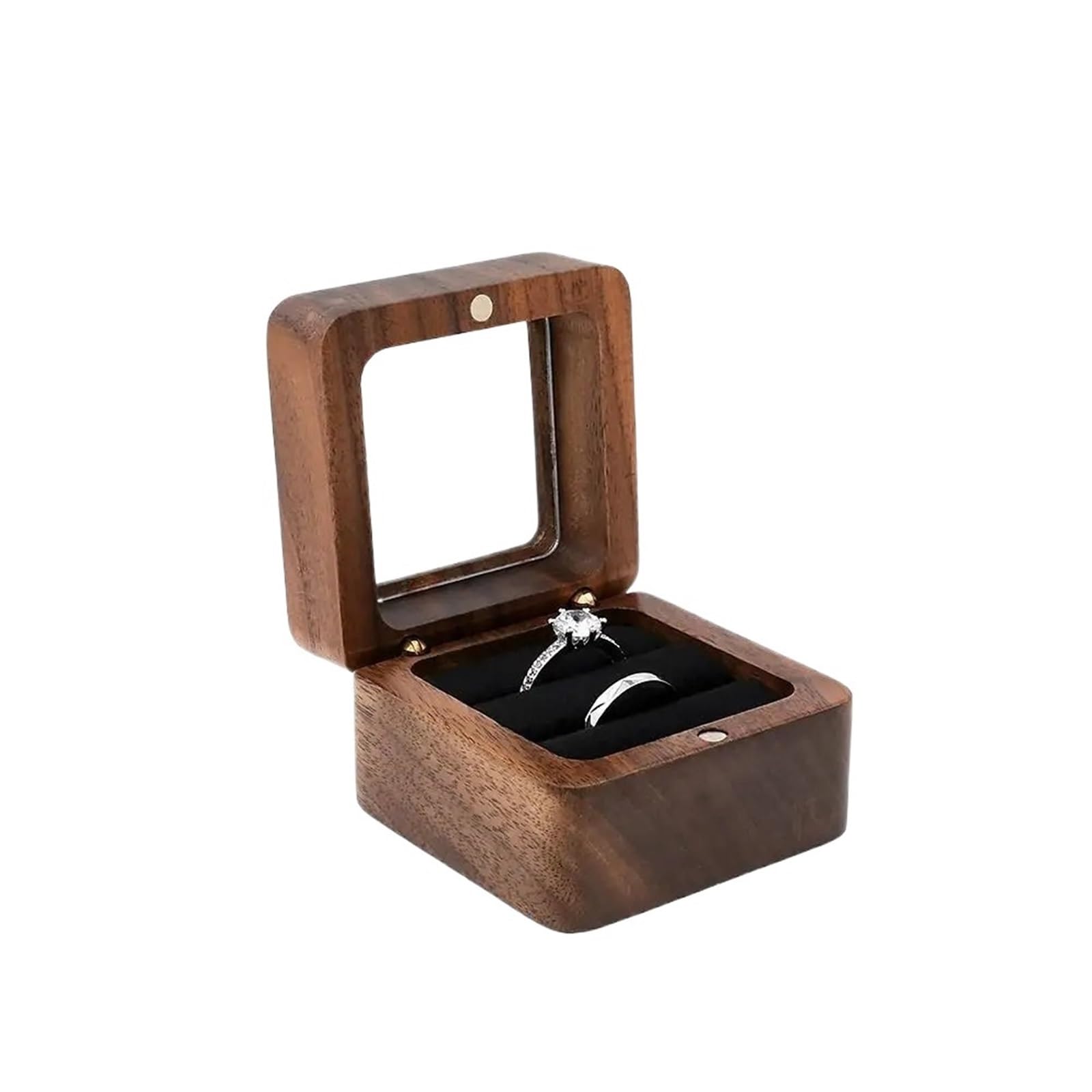 MKYYIOED Wooden Ring Box Wooden Jewelry Box Lover Ring Display Engagement Wedding Couples Storage Holder Marriage Anniversary