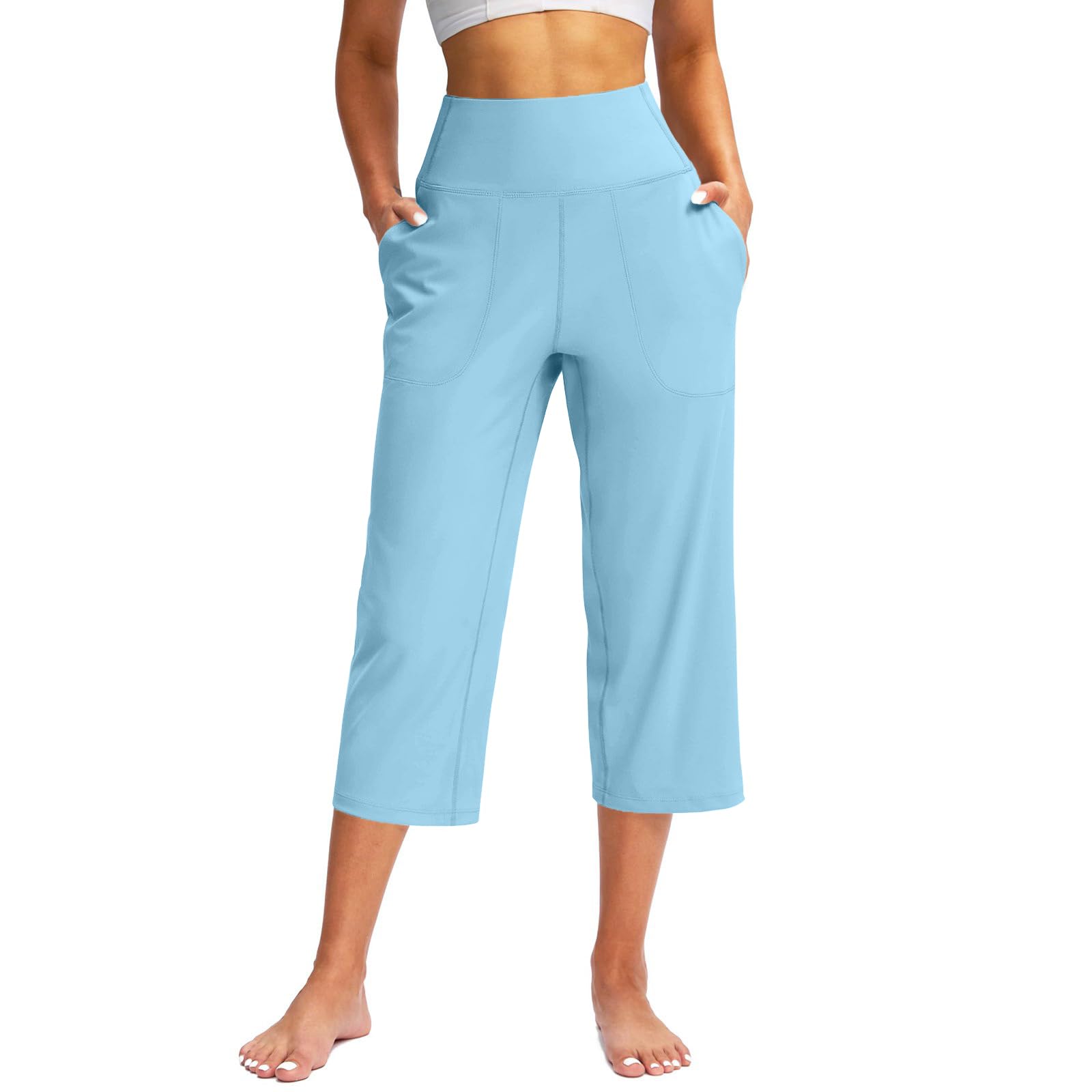 Slakkenreis Capri Pants for Women Summer Wide Leg Capri Pants with Pockets Tummy Control Yoga Capris Plus Size Cropped Pant