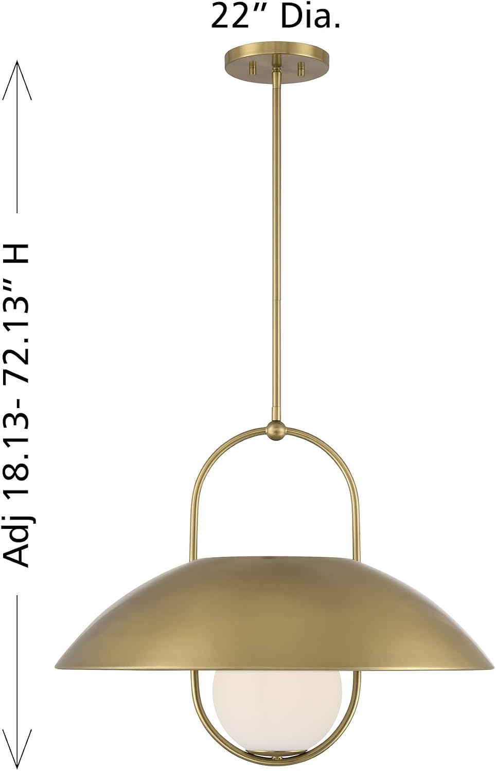 Savoy House 7-3070-1-322 Lehigh Modern White Opal Glass/Metal Pendant, 1-Light 60 Watt, 18" H x 22" W, Warm Brass