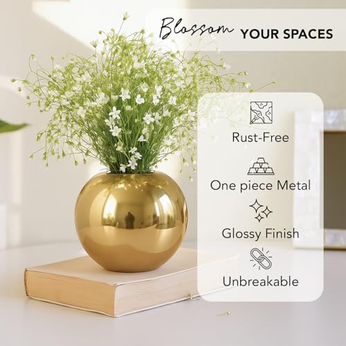 Image of Nostrae by Ekhasa Unbreakable Metallic Ball Flower Vase for Home Decor | Aesthetic Flower Vase Gift for Living Room | Decorative Metal Vase Gift for Wedding, Housewarming