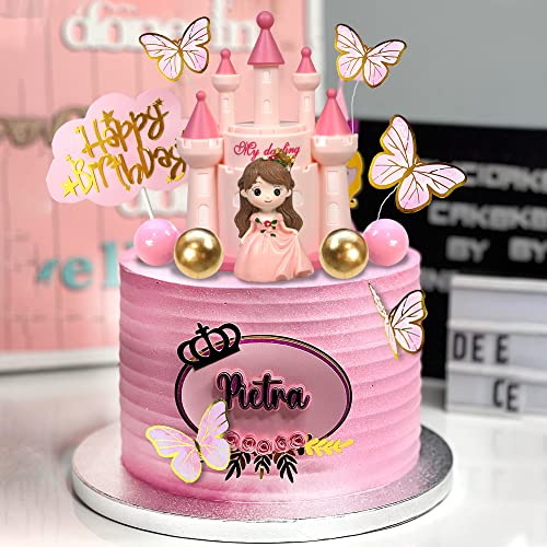 19 Pcs Princess Cake Topper Castle Cake Decoration With Butterflies And Balls For Girl Kid Happy Birthday Party Decorations Princess Baby Shower Supplies (Pink) #TOP5