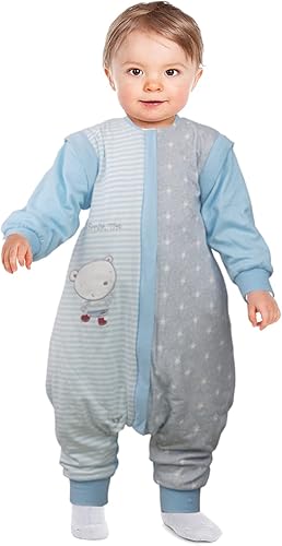 Saco de dormir para niños pequeños con pies, grande (3-7T) de algodón de 1.5 tog de manga larga, saco de dormir para bebé con piernas para caminar,