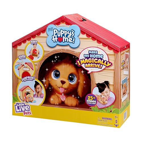 Little Live Pets - My Puppy's Home - Juguete Interactivo de Peluche para Cachorros y Perrera, más de 25 Sonidos y reacciones, Haz la Perrera, nombra a tu Cachorro y ¡Sorpresa! ¡Aparece el Cachorro!
