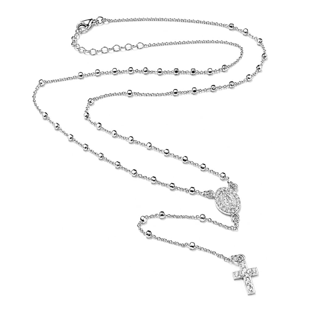 Collana Rosario Donna in Argento 925 con Zirconi – Collana Religiosa Cattolica Cristiana di Fede – Gioiello Elegante Idea Regalo cll1384b