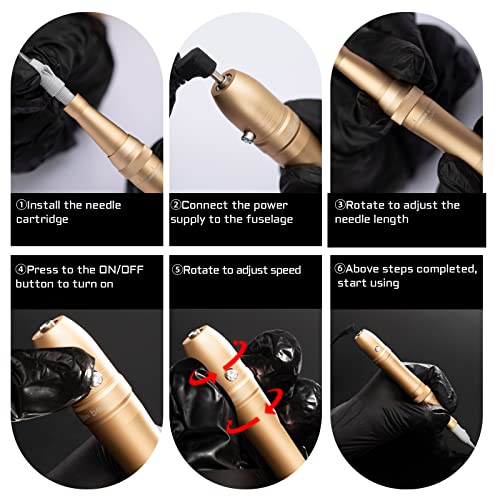 Whalrace Pmu Machine With Stepless Speed Regulation Design, Permanent Makeup Machine With 10Pcs Tattoo Cartridge Needles, Tattoo Machine Kit For Eyebrow, Eyeliners, Lips Tinting - Gold #TOP3