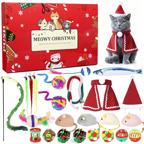 ANOTION Advent Calendar 2025 Cat Toy Christmas Countdown with 24 Days of Interactive Cat Toys Holiday Surprise Gift Advent Calendar for Cat Lovers and Indoor Cats.