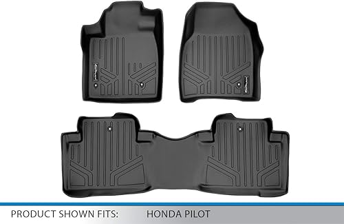 Miniatura 5 de SMARTLINER Juego de alfombrillas de piso de ajuste personalizado de 2 filas negras para Honda Pilot 2009-2015