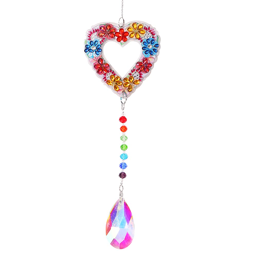 DIY 5D Diamond DIY Painting Mosaic Jewelry Diamond DIY Painting Kit Window Lucky Wind Chime Hanging Pendant Outdoor Garden Decor for Garden Decor Yard Decor Friends (Heart)