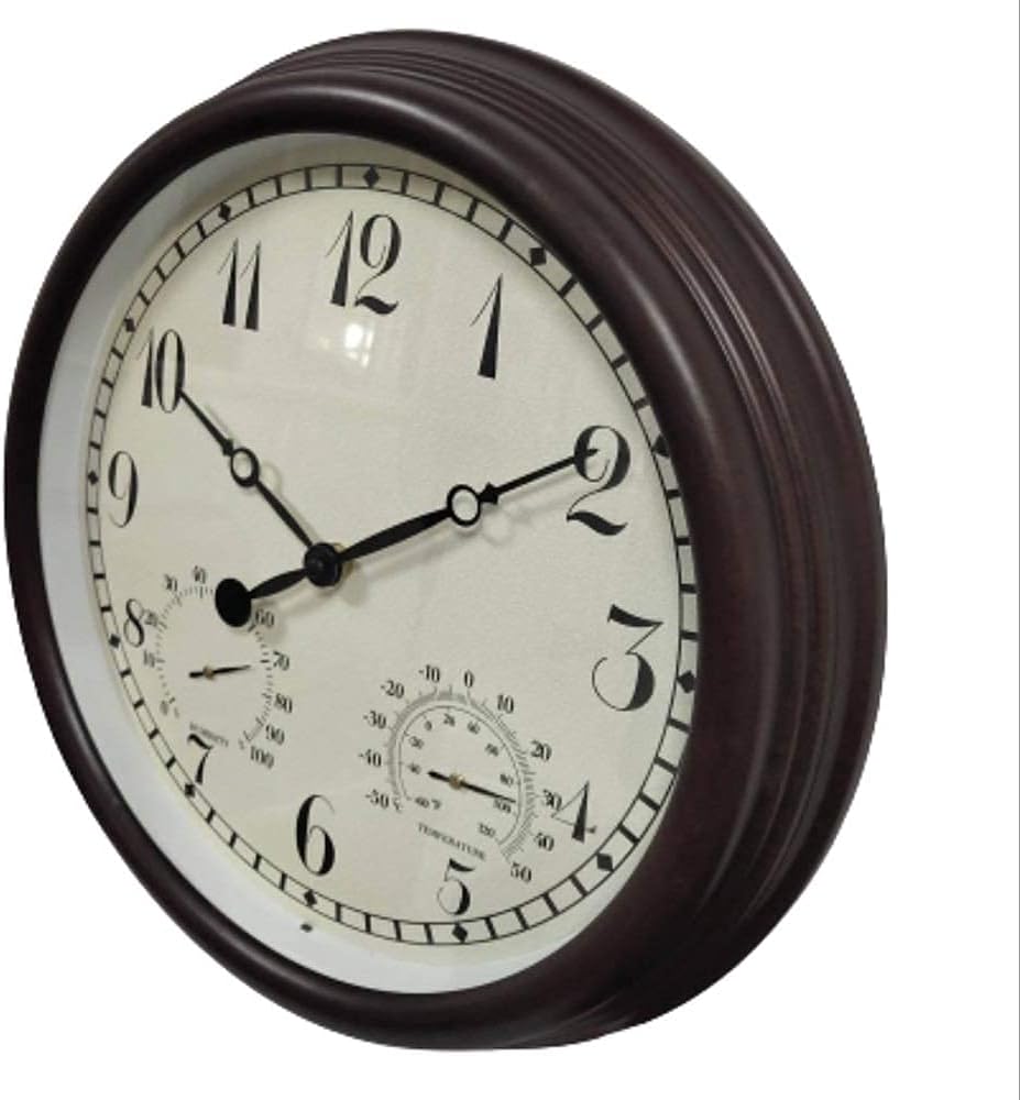 15 Inches Garden Wall Clock,Waterproof Clock with Temperature and Humidity Indoor Outdoor Silent Non-Ticking Wall Clock for Garden/Patio/Yard/Home