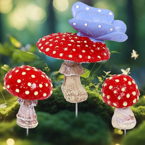 KOIROI Mini Statues Champignons, 3 Pièces Décorations Champignons Con Phosphorescentes, Champignon Deco, Deco Jardin Intérieur et Exterieur, Figurine...