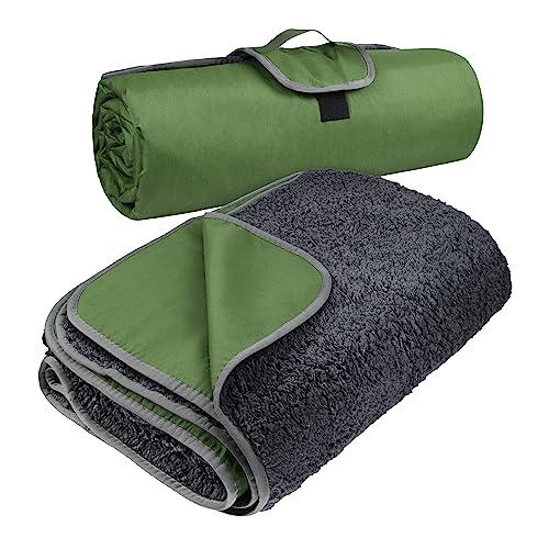 Image of Tirrinia Large Waterproof Outdoor Blanket, Soft Warm Windproof Stadium Blanket with Sherpa Fleece and Foldable for Outdoor Sport, Baseball, Football, Beach, Concerts, Car