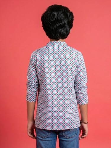 Image of KiddoPanti Boys 100% Cotton Ethnic Motif Printed Short Length Kurta