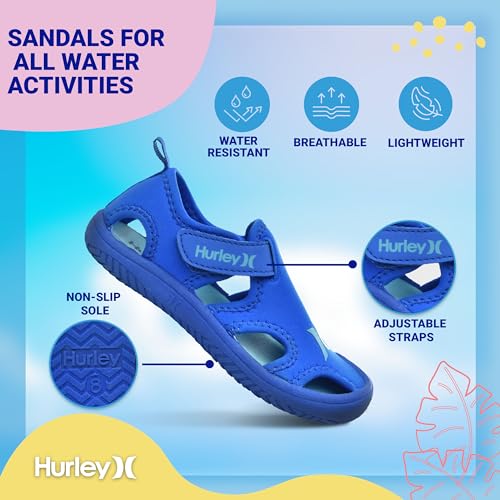 Image of Hurley Kona Toddler Water Shoes - Beach Essentials, Girls and Boys Closed Toe Sandals, Lightweight, Breathable, Kids Water Shoes with Non-Slip Sole and Adjustable Straps, Outdoor Toddler Swim Shoes