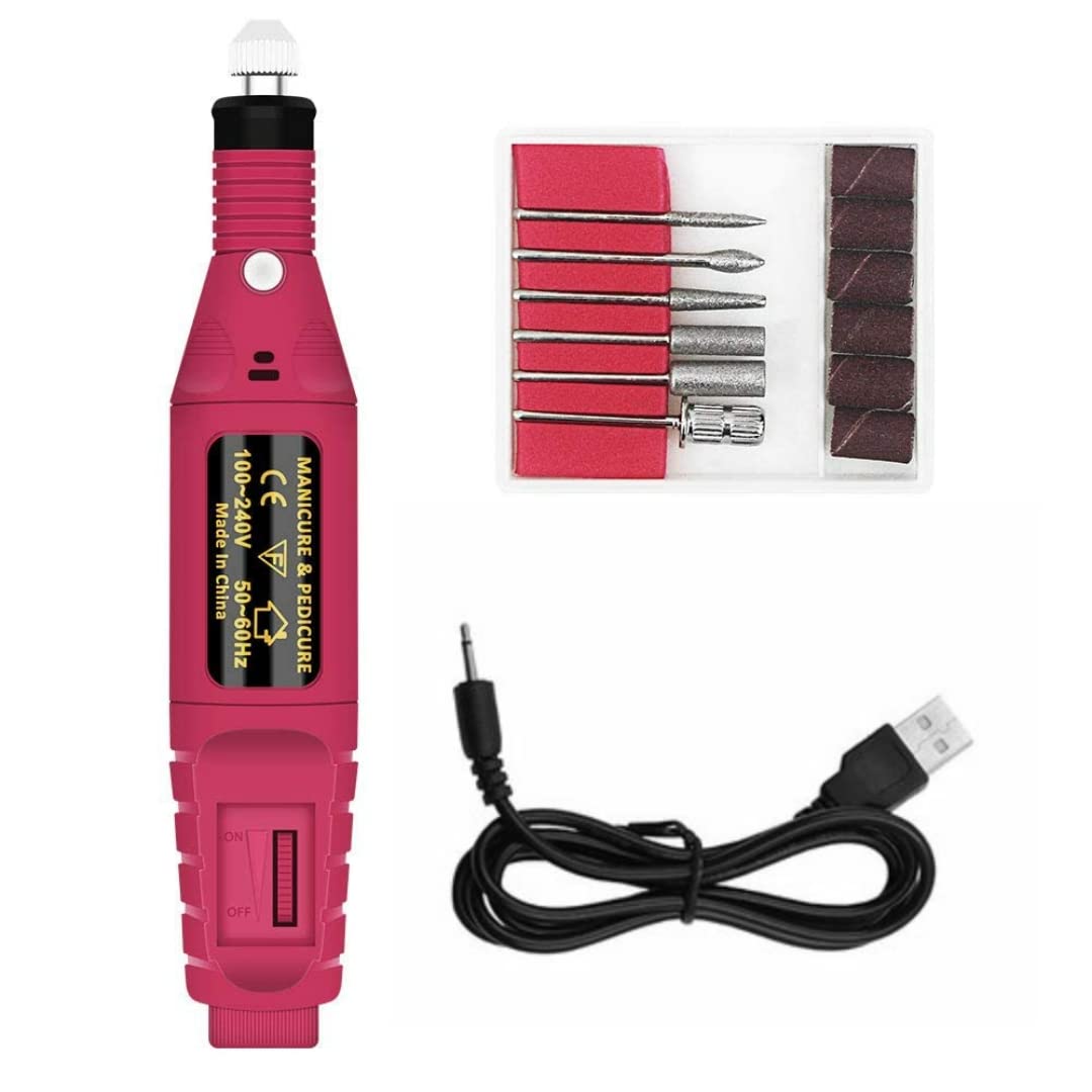 kiyaan USB Portable Pen Shape Electric Nail Drill Manicure Filer Kit Nail Polishing Machine set with 6 Acrylic Gel Remover Pedicure Tools Nail Art Under Professionals for salon and home use only.