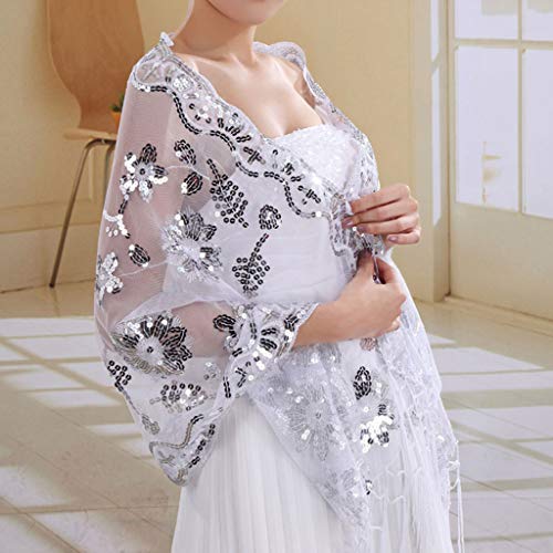 Wedding Shawl New Bride Wedding Dress Women Cheongsam Shawl White Lace Embroidered Sequins Lon3