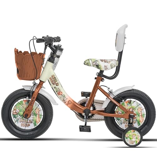 Image of WildHop 12T Kids Bicycle with Training Wheels, Backrest Seat, Basket & Safety Features for Toddlers (Crean Brown, 12T)