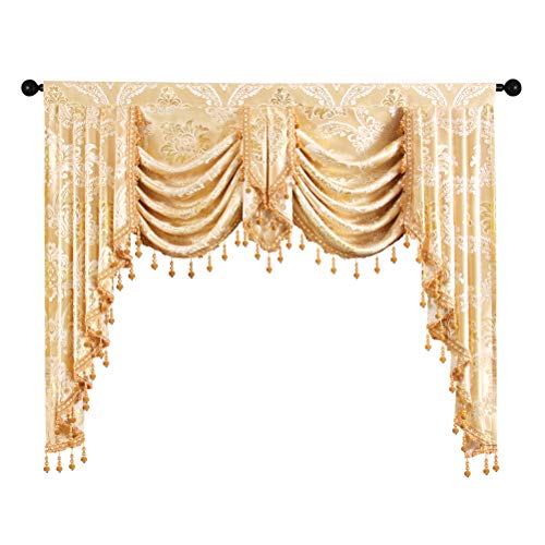 ELKCA Golden Jacquard Single Swag Waterfall Valance for Living Room Damask Coffee Curtain Valance for Kitchen W39 Inch 1 Panel product thumbnail 10