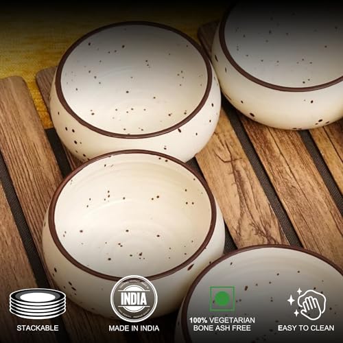 Image of Freakway Hand-Painted Matte Finish Ceramic Bowl Set of 4 (150ml) | Small Serving Soup Bowls, Cereal Bowl, Dessert /Chutney Bowl (3 inch)