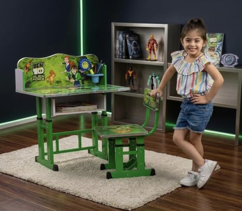 Image of Kids Study Table and Chair Set | 4-15 Years | Adjustable Height| Strong and Ergonomic | Multifunctional Writing Desk for Kids (Green)