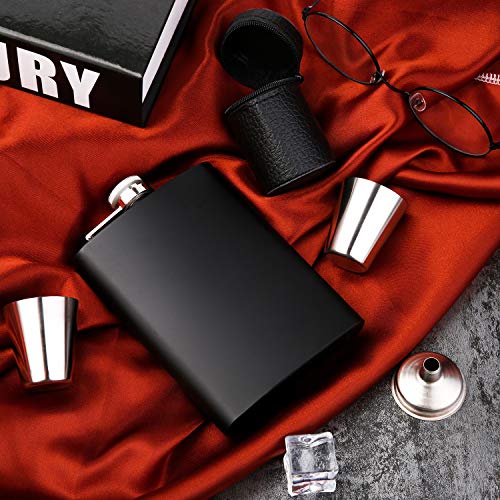 Elcoho 6 Sets 8 Ounce Stainless Steel Hip Flask Fluid-Tight Flask Set With 6 Pieces Stainless Steel Shot Cups And Funnel #TOP6