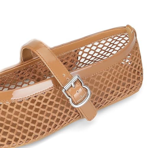 Image of DOEYG Mesh Ballet Flats for Women Buckle Strap Comfy Casual Office Fishnet Ballerina Flat Shoes