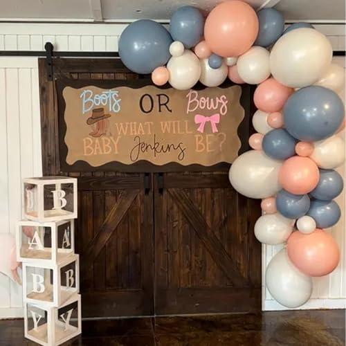 Image of Gender Reveal Balloons, 60 Pcs 12 Inch Dusty Pink Blue Balloons, Chrome Gold Sand White Balloon for Boho Neutral Gender Reveal Baby Shower Birthday Boy or Girl Bridal Bear Theme Party Decorations