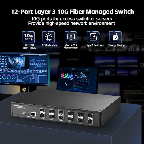 Image of MokerLink 12 Port 10G SFP+ Managed Fiber Switch, 1G /10G SFP Slot, L3 Web /CLI Managed, 240Gbps Bandwidth Desktop|Rackmount Network Switch