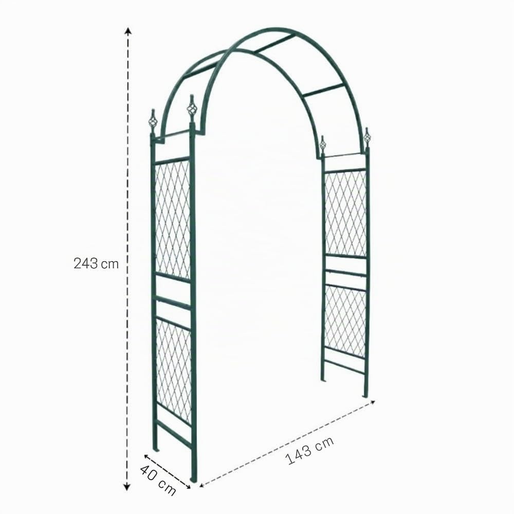 TERRE JARDIN - Arche de Jardin Métal pour Plantes Grimpantes - Arceau de Jardin avec Treillis et Fixations au Sol - Décoration Jardin Extérieur pour Rosiers, Roses et Végétaux Grimpants